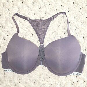 Victoria's Secret Bra 38C T-Shirt Push Up Full Coverage Lace Racerback Mauve